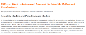 PSY-5107 Week 1 - Assignment Interpret the Scientific Method and Pseudoscience