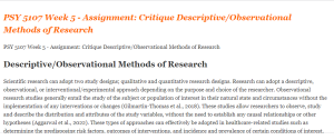 PSY 5107 Week 5 - Assignment Critique Descriptive Observational Methods of Research