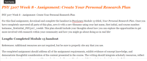 PSY 5107 Week 8 - Assignment Create Your Personal Research Plan