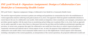 PSY 5108 Week 8 - Signature Assignment Design a Collaborative Care Model for a Community Health Center