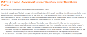 PSY 5110 Week 4 - Assignment Answer Questions about Hypothesis Testing