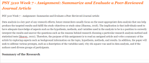 PSY 5110 Week 7 - Assignment Summarize and Evaluate a Peer-Reviewed Journal Article