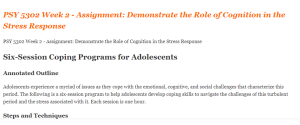 PSY 5302 Week 2 - Assignment Demonstrate the Role of Cognition in the Stress Response