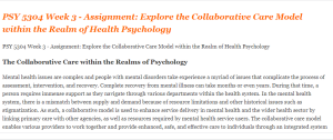 PSY 5304 Week 3 - Assignment Explore the Collaborative Care Model within the Realm of Health Psychology