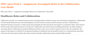 PSYC 5304 Week 2 - Assignment Investigate Roles in the Collaborative Care Model