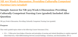 NR 305 Week 6 Discussion Providing Culturally Competent Nursing Care (graded)