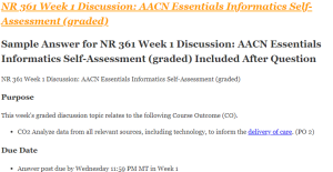 NR 361 Week 1 Discussion AACN Essentials Informatics Self-Assessment (graded)