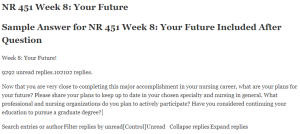 NR 451 Week 8 Your Future