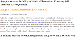 NR 500 Week 2 Discussion Knowing Self
