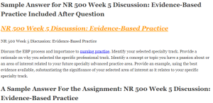 NR 500 Week 5 Discussion Evidence-Based Practice