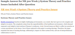 NR 500 Week 5 System Theory and Practice Issues