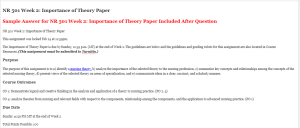 NR 501 Week 2 Importance of Theory Paper