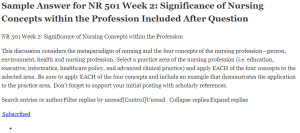 NR 501 Week 2: Significance of Nursing Concepts within the Profession