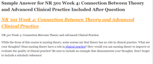 NR 501 Week 4 Connection Between Theory and Advanced Clinical Practice