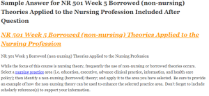 NR 501 Week 5 Borrowed (non-nursing) Theories Applied to the Nursing Profession