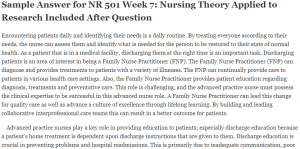 NR 501 Week 7: Nursing Theory Applied to Research