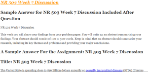 NR 503 Week 7 Discussion