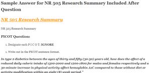 NR 505 Research Summary