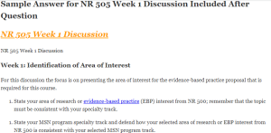 NR 505 Week 1 Discussion