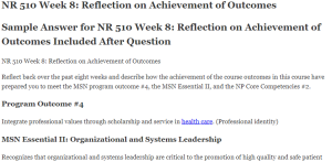 NR 510 Week 8 Reflection on Achievement of Outcomes