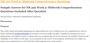 NR 599 Week 2 Midweek Comprehension Questions