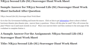 NR512 Second Life (SL) Scavenger Hunt Work Sheet