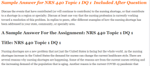 NRS 440 Topic 1 DQ 1 
