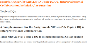 NRS 440VN Topic 2 DQ 1 Interprofessional Collaboration