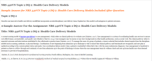 NRS 440VN Topic 2 DQ 2 Health Care Delivery Models