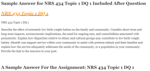 NRS 434 Topic 1 DQ 1