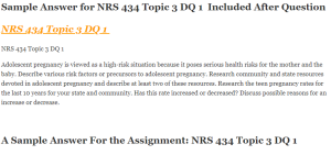 NRS 434 Topic 3 DQ 1 