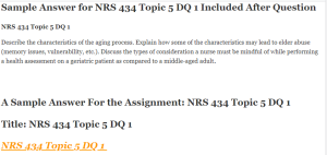 NRS 434 Topic 5 DQ 1