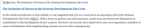 NURS 6051 The Inclusion of Nurses in the Systems Development Life Cycle