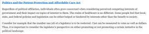 POLITICS AND THE PATIENT PROTECTION AND AFFORDABLE CARE ACT- NURS 6050
