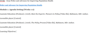NURS - 6050 Policy and Advocacy for Improving Population Health