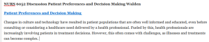 NURS 6052 Discussion Patient Preferences and Decision Making Walden 