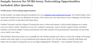 NURS 6003 Networking Opportunities