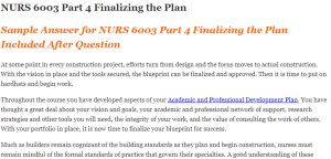 NURS 6003 Part 4 Finalizing the Plan
