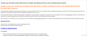 NURS 6051 INTERACTION BETWEEN NURSE INFORMATICISTS AND OTHER SPECIALISTS