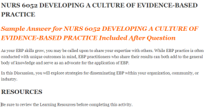 NURS 6052 DEVELOPING A CULTURE OF EVIDENCE-BASED PRACTICE