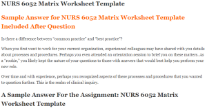 NURS 6052 Matrix Worksheet Template