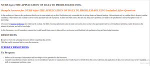 NURS 6501 THE APPLICATION OF DATA TO PROBLEM SOLVING