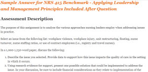 NRS 415 Benchmark - Applying Leadership and Management Principles