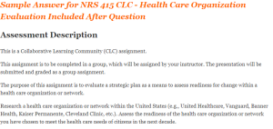 NRS 415 CLC - Health Care Organization Evaluation