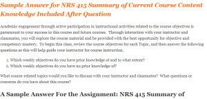 NRS 415 Summary of Current Course Content Knowledge